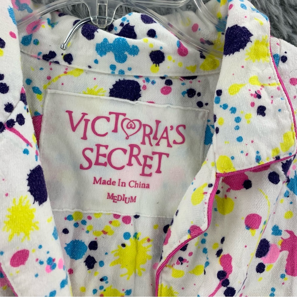 Victorias Secret Pajama Set Color Splash AFTER PARTY Flannel Womens Medium Rare - Picture 2 of 12